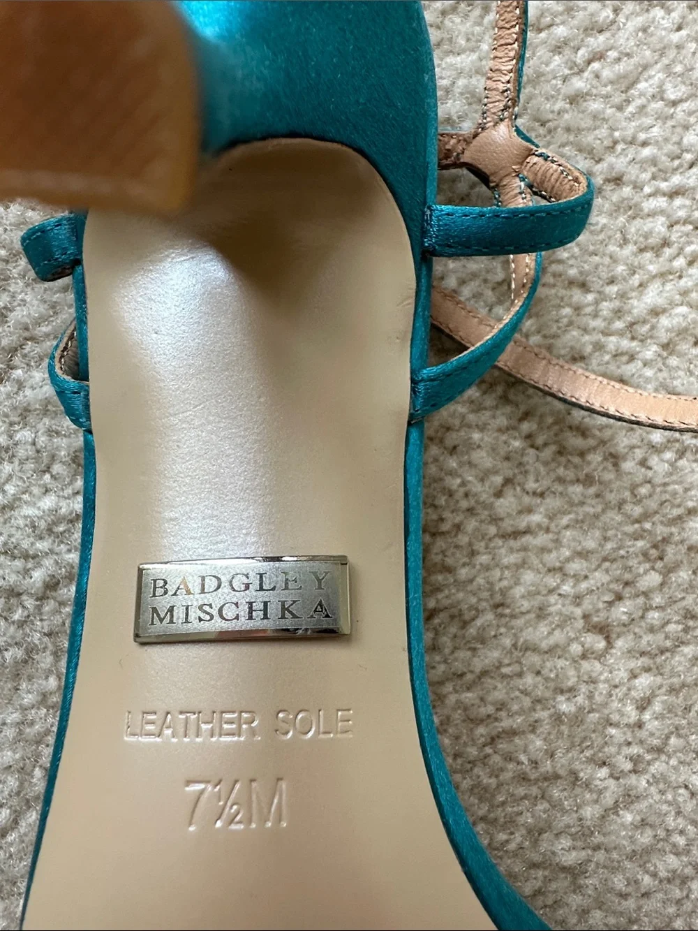 Badgley Mischka Teal Satin Bow Ankle-Strap Heels